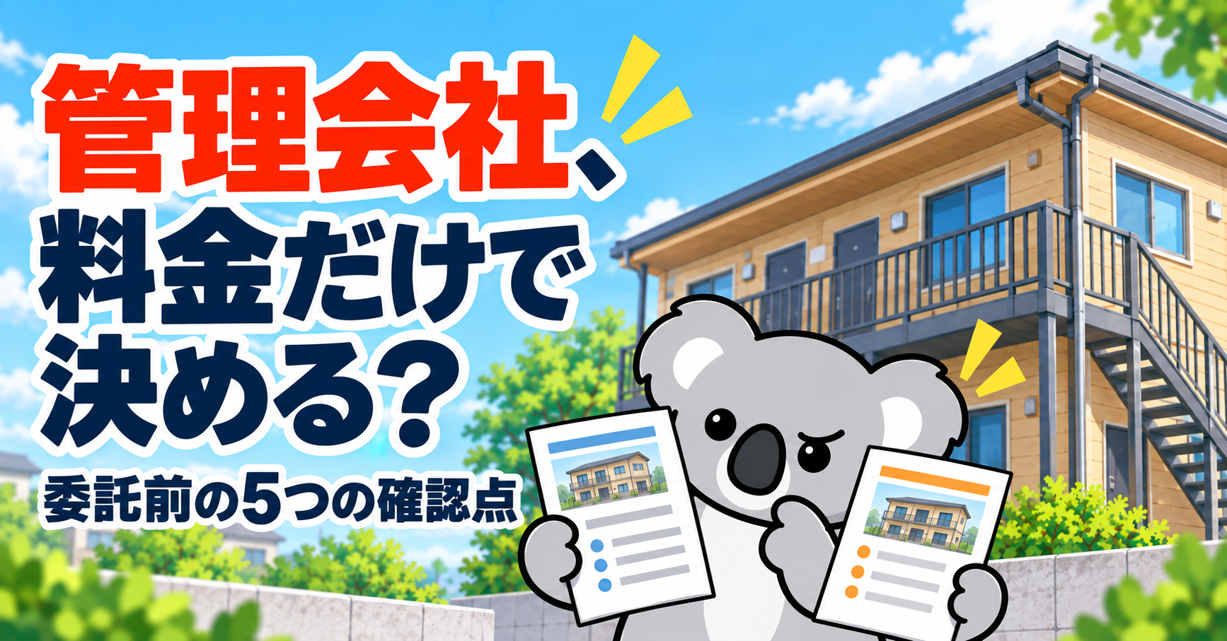 管理会社の提案書を比較し、委託前に確認すべき5点を整理するコアラ