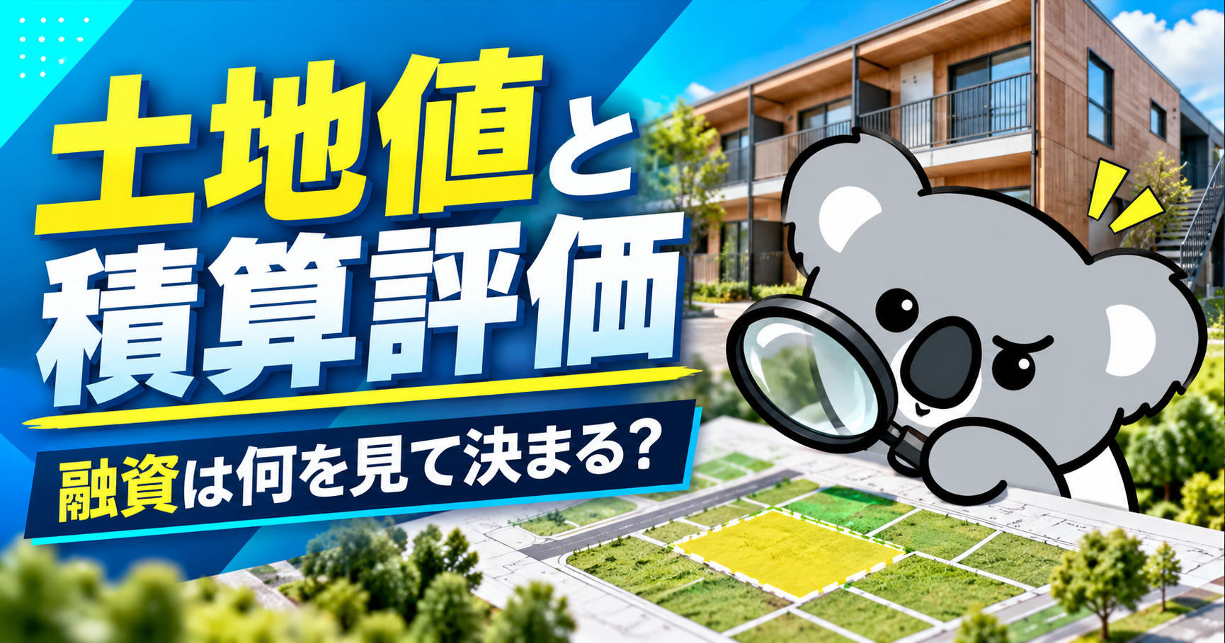 一棟アパートの土地値と積算評価を調べるコアラ