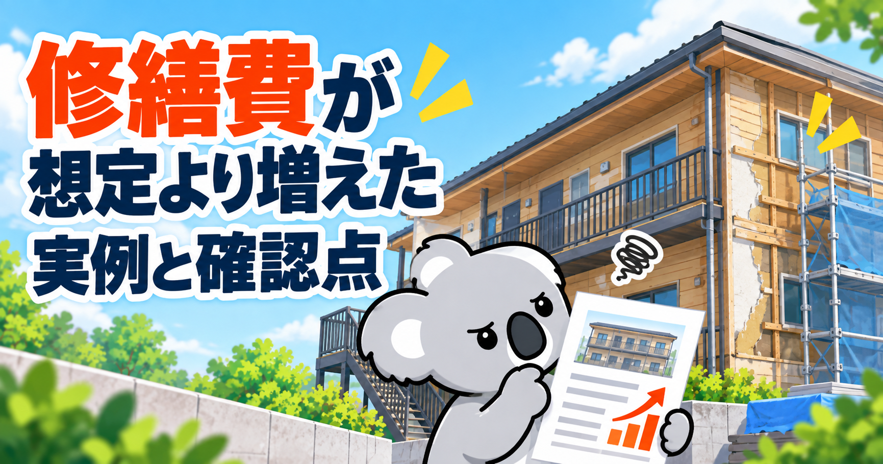 木造アパートの修繕費が想定より増えた事例を考えるコアラ