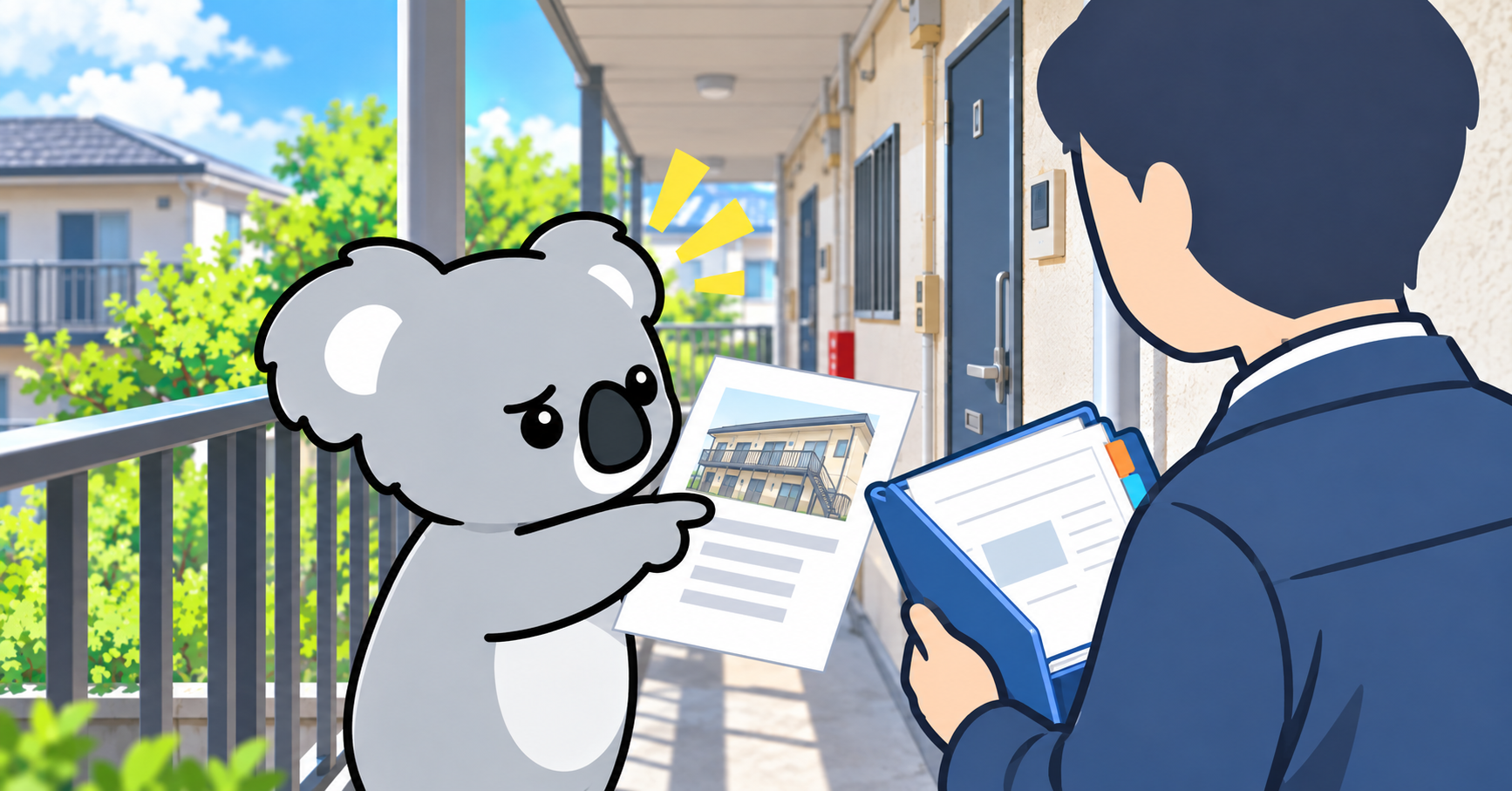 管理委託契約の修繕判断と引継ぎ条件を確認するコアラ